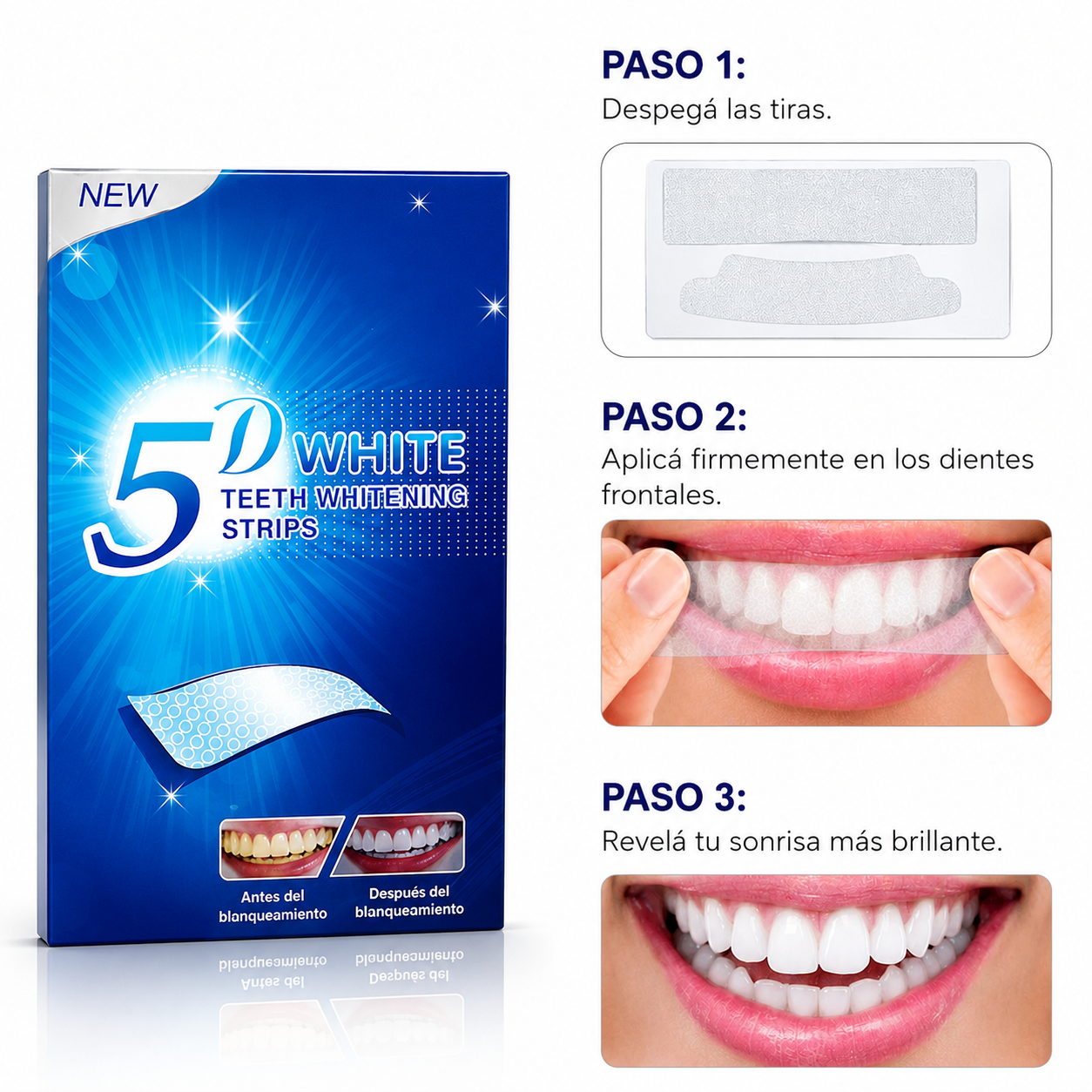 Tiras Blanqueadoras 5D White | Dientes Más Blancos Desde La Primera Aplicación