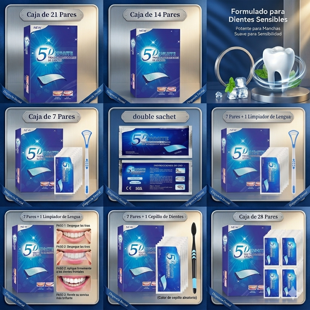 Tiras Blanqueadoras 5D White | Dientes Más Blancos Desde La Primera Aplicación